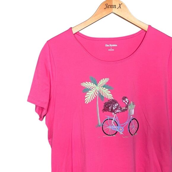 Kim Rogers Pink Short Sleeve T-shirt Size L Round Neck Graphic Print - Picture 2 of 9